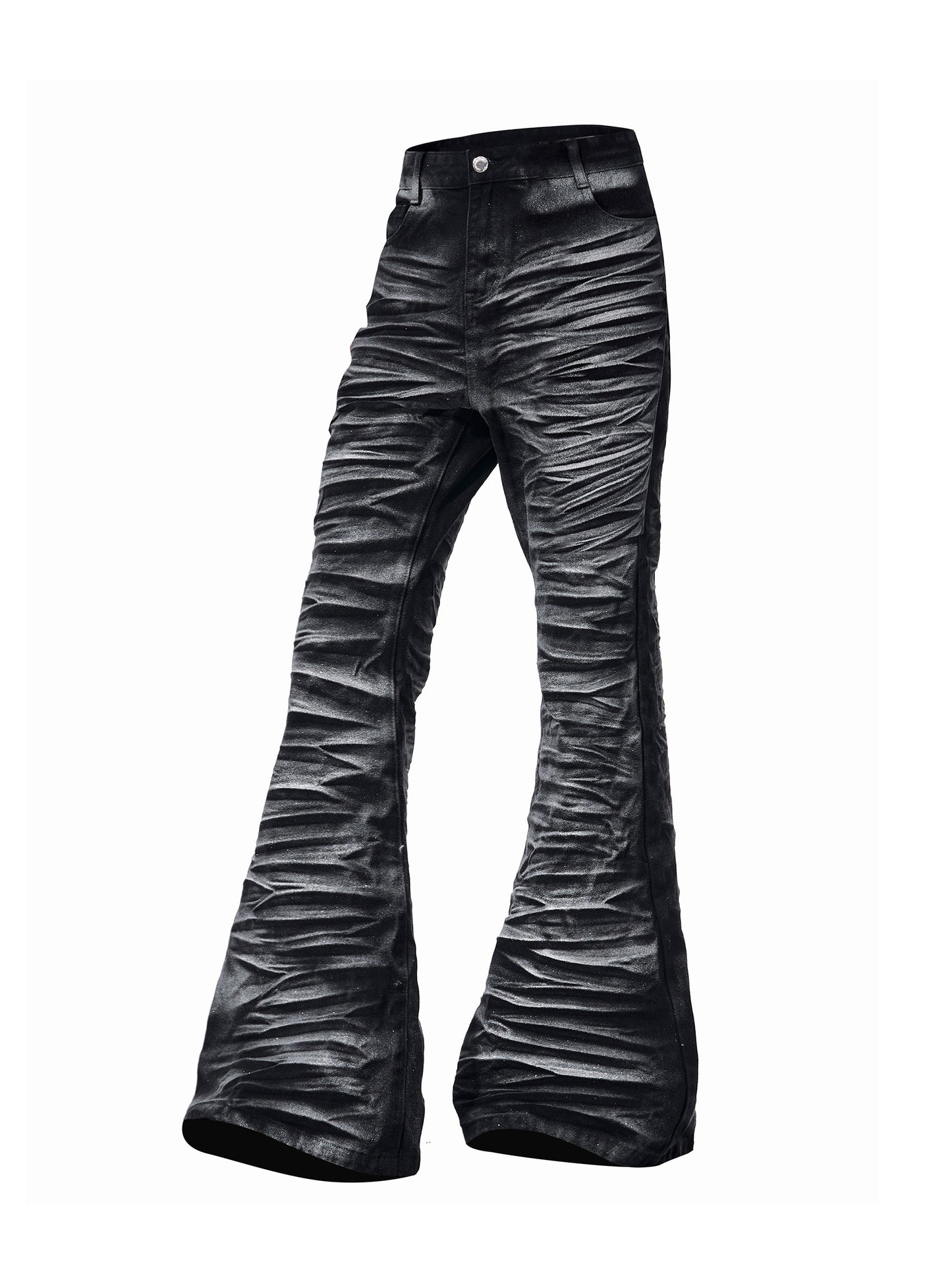 Wave Texture Pleats Foil Flare Denim Jeans WN23267