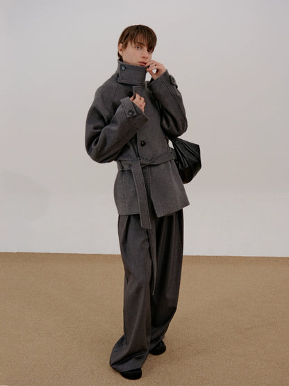 Wool Belted High-Neck Short Coat WN21501