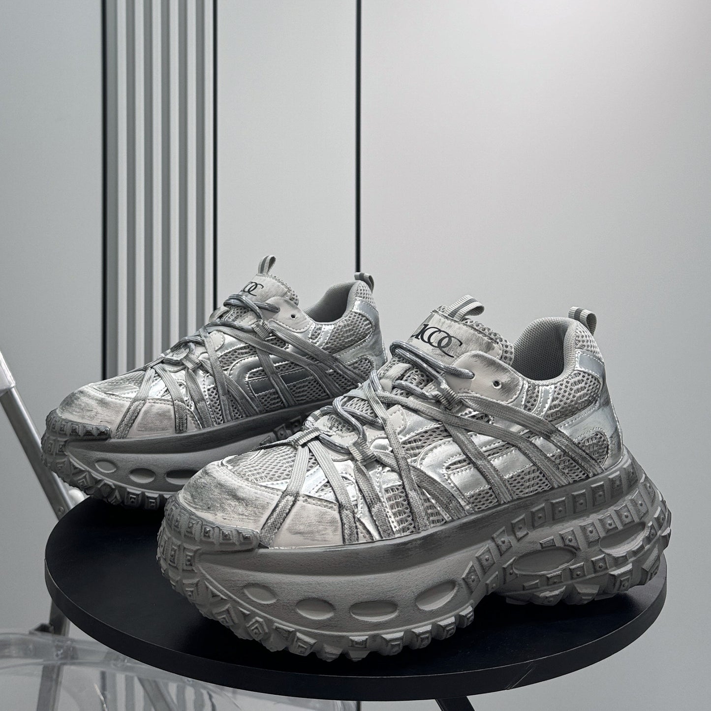 Metallic Mesh Strap Chunky Sole Sneakers WN24615