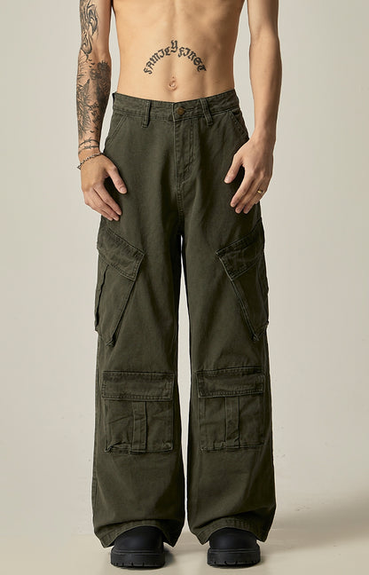 Washed Wide Leg Straight Cargo Pants WN8984