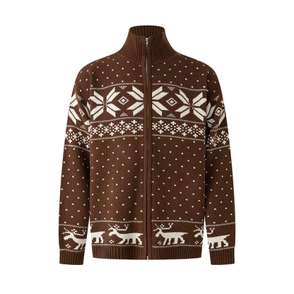 Snowflake Zipper Stand Neck Knit Sweater WN22102