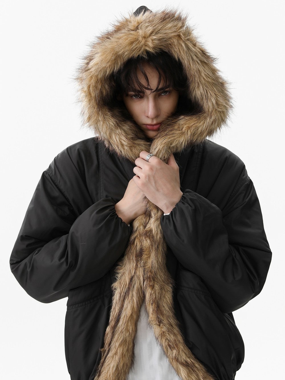 Fake Fur Trim Hooded Oversize Puffer Jacket WN27923