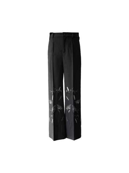 Floral Print Wide-Leg Flare Textured Trousers WN23837
