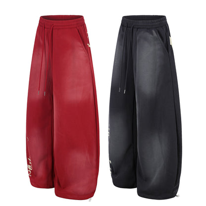 Washed Gradient Logo Print Wide Leg Sporty Pants WN25526