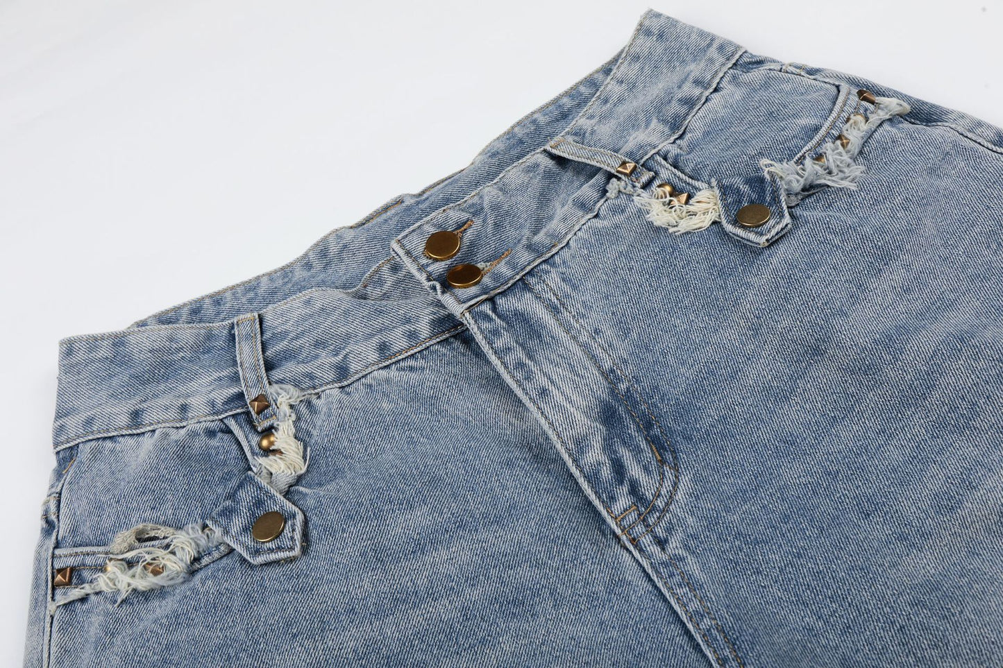 Fringe Studs Denim Half Jeans WN25518