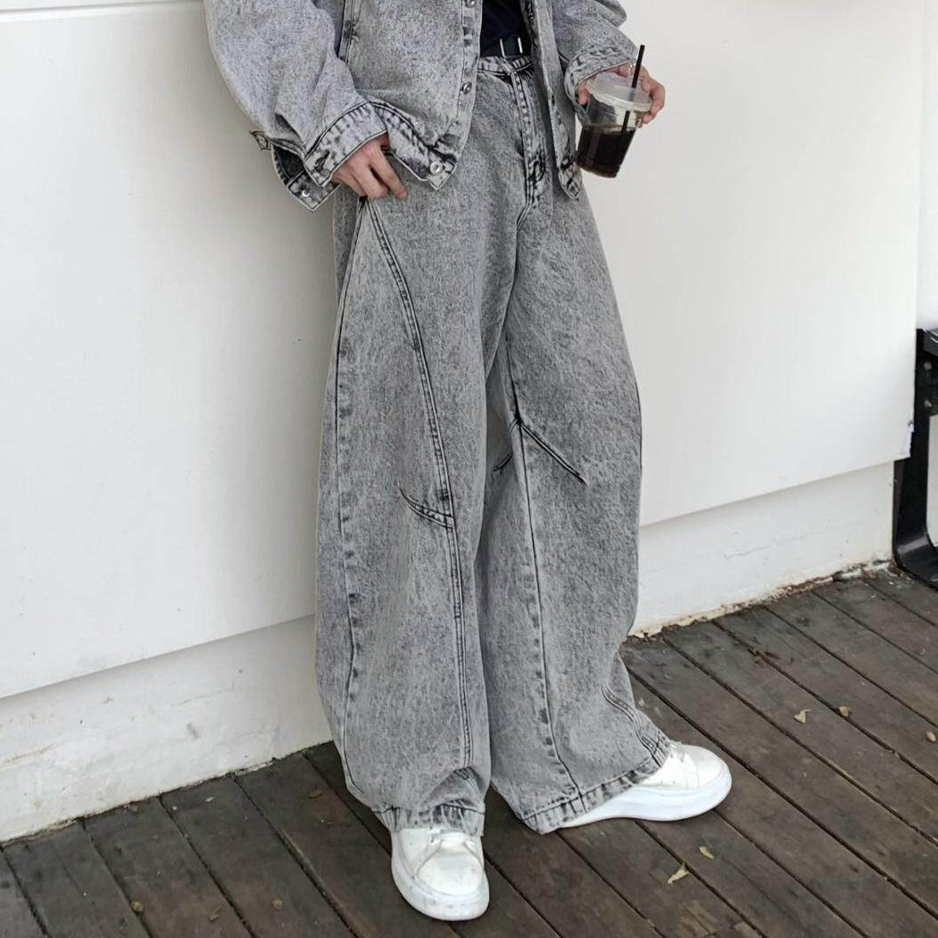 Hooded Denim Jacket & Washed Wide Leg Denim Jeans Setup WN25168