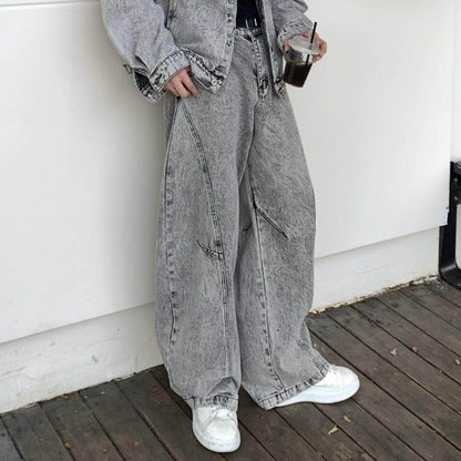Hooded Denim Jacket & Washed Wide Leg Denim Jeans Setup WN25168