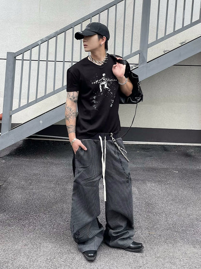 Striped Patchwork Design Vintage Style Wide Leg Pants WN18842