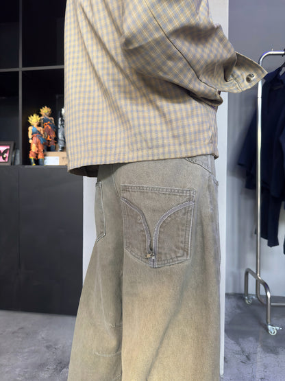 Washed Green Curved Leg Denim Jeans WN22951