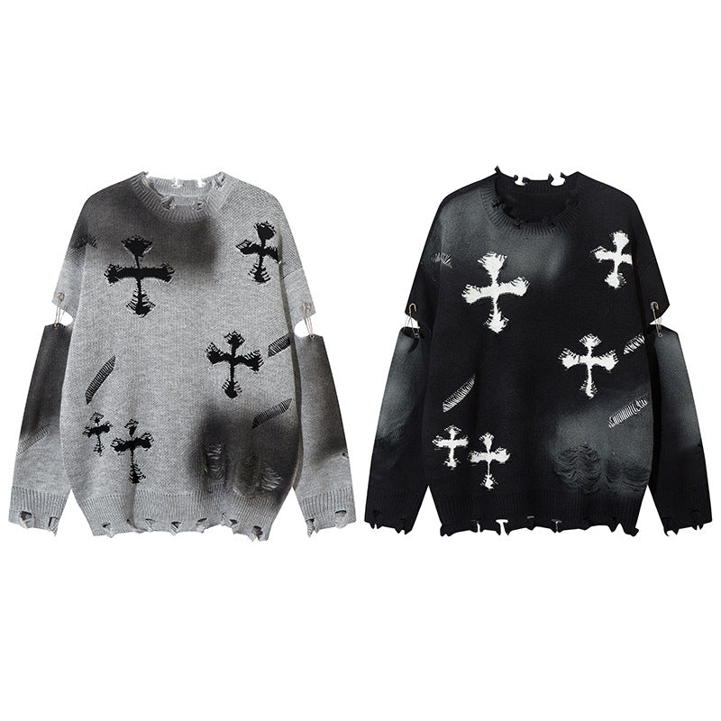 Spray Paint Cross Hole Kint Sweater WN11259