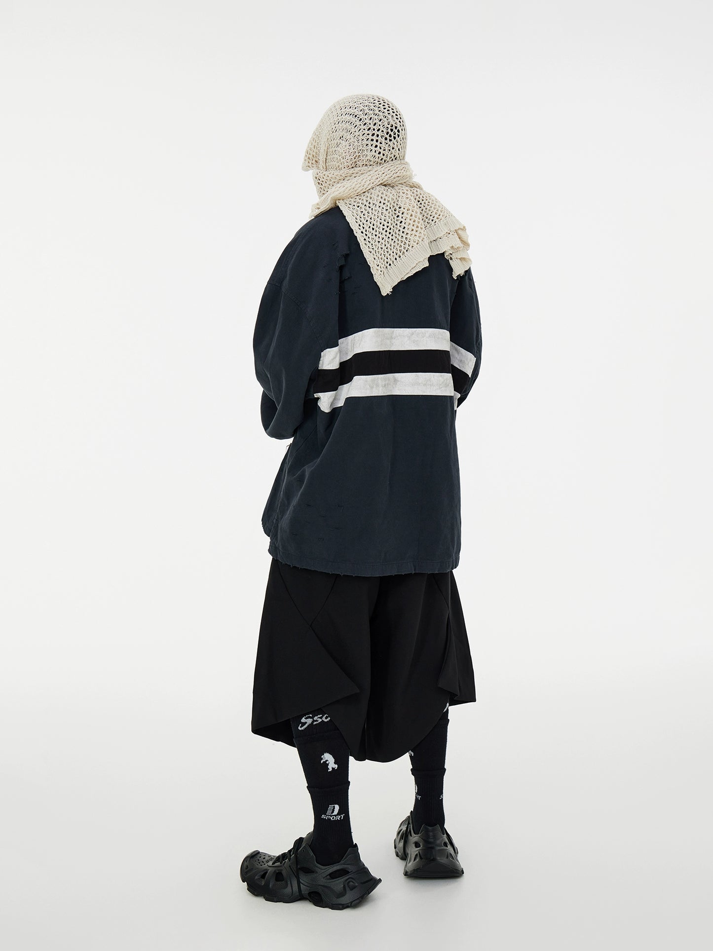 Washed Paint Damage Double Layer Irregular Collar Long Sleeve T-Shirt WN17005