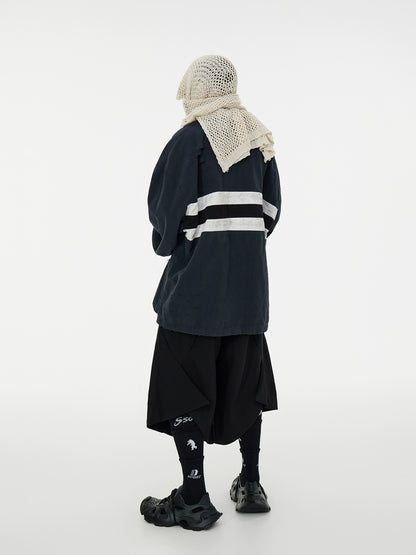 Washed Paint Damage Double Layer Irregular Collar Long Sleeve T-Shirt WN17005