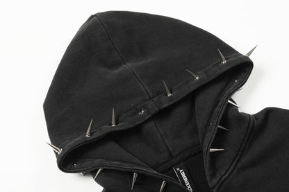 Washed Studs Zipper Hoodie WN23045