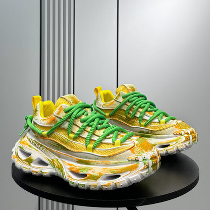 Paint Splash Mesh Chunky Sole Sneakers WN24628