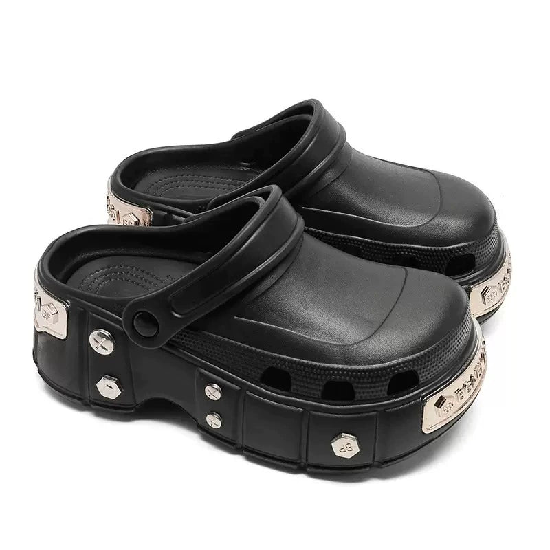 Metal Studded Chunky Sole Clog Sandals WN20793