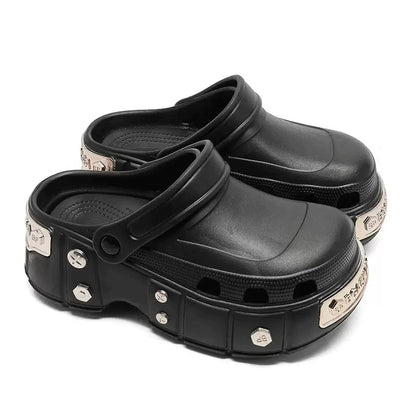 Metal Studded Chunky Sole Clog Sandals WN20793