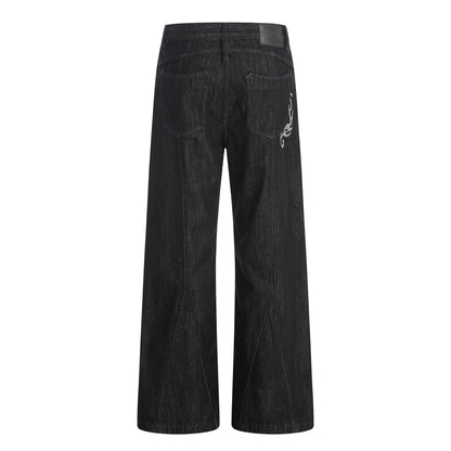Washed Embroidery Flare Denim Jeans WN26066