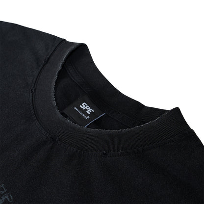 Graphic Print Wash Damage Round Neck Short Sleeve T-Shirt WN25663