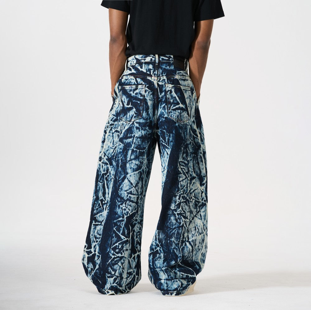Abstract Print Wide Leg Denim Jeans WN28011