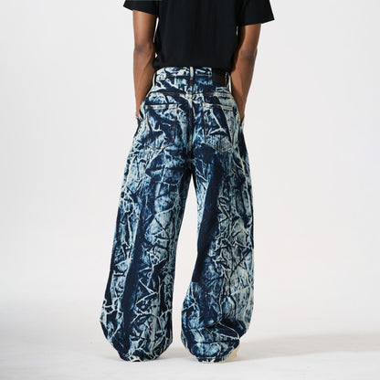 Abstract Print Wide Leg Denim Jeans WN28011