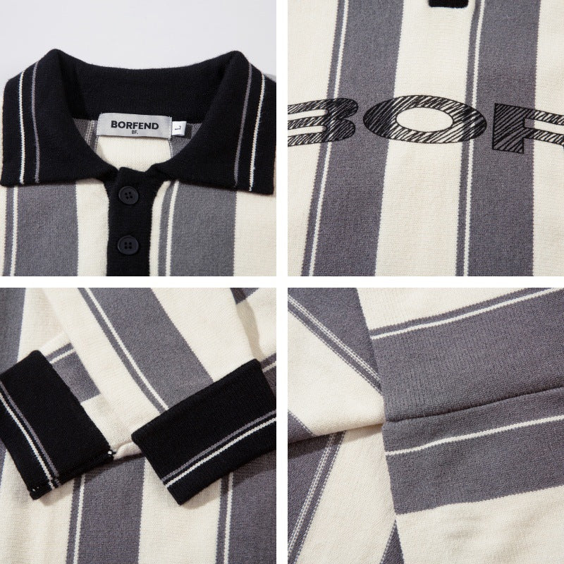 Colorblock Striped Polo Knit Sweater WN11393