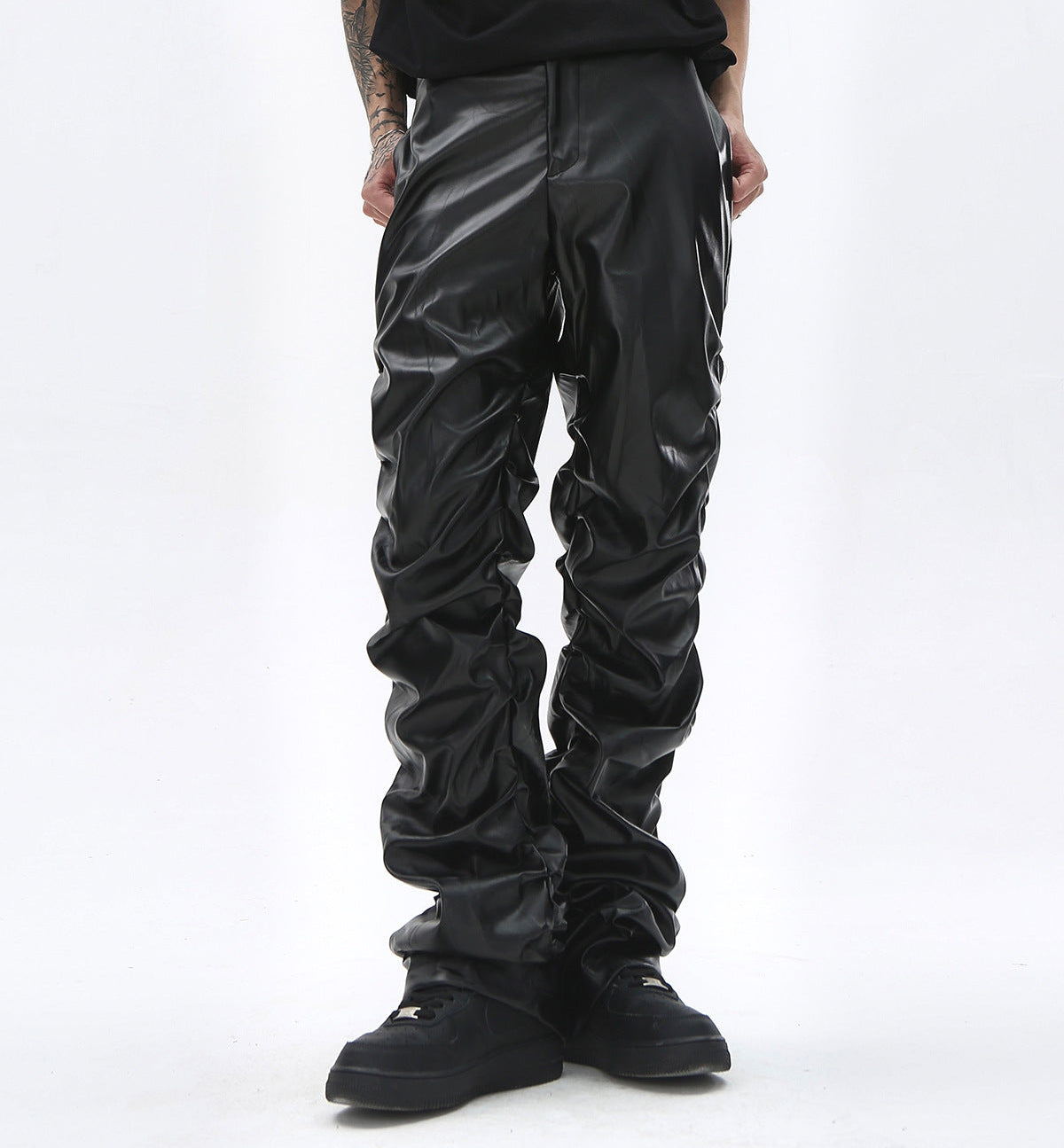 PU Leather Pleats Straight Pants WN25754