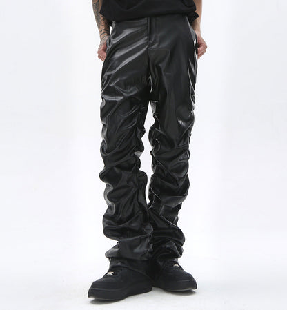 PU Leather Pleats Straight Pants WN25754