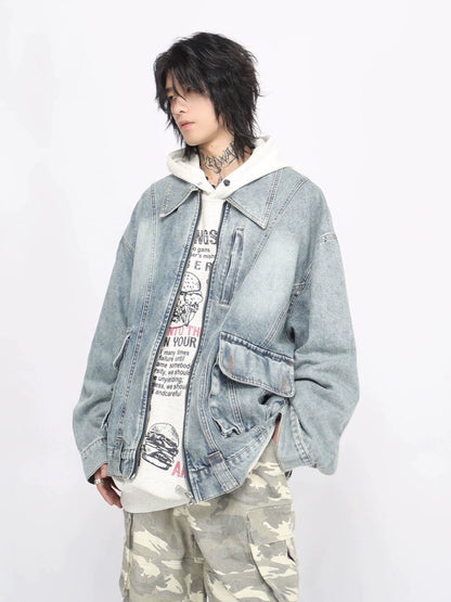 Oversize Zipper Denim Jacket WN8348