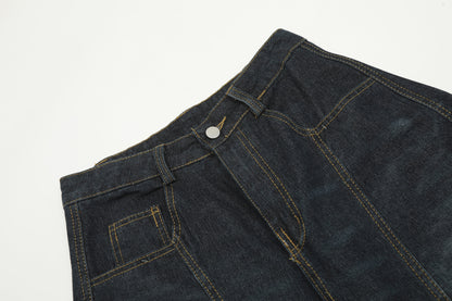Patchwork Washed Wide-Leg Denim Jeans WN11293
