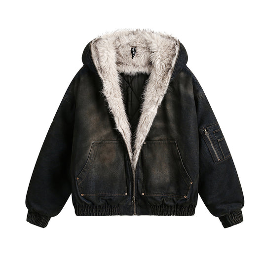 Washed Denim Sherpa-Lining Padded Jacket WN11357