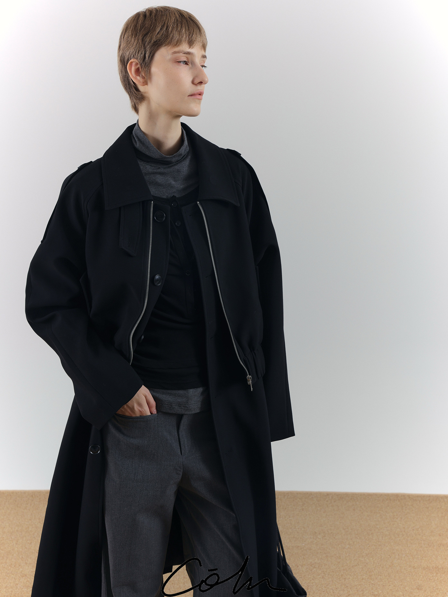 Fake Layered Zipper Trench Coat WN21617