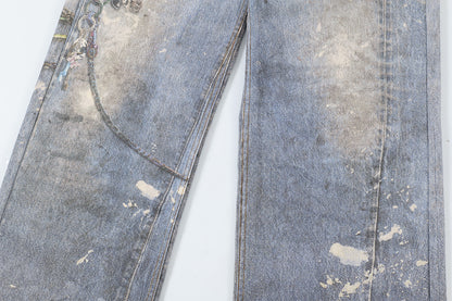 Washed Print Straight Denim Jeans WN12660