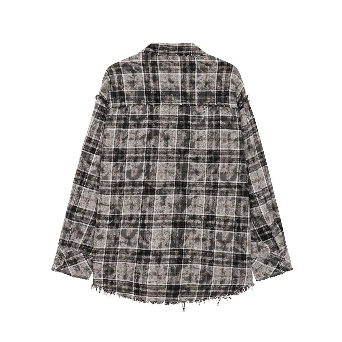 Plaid Washed Fringe Long Sleeve Shirt WN25379