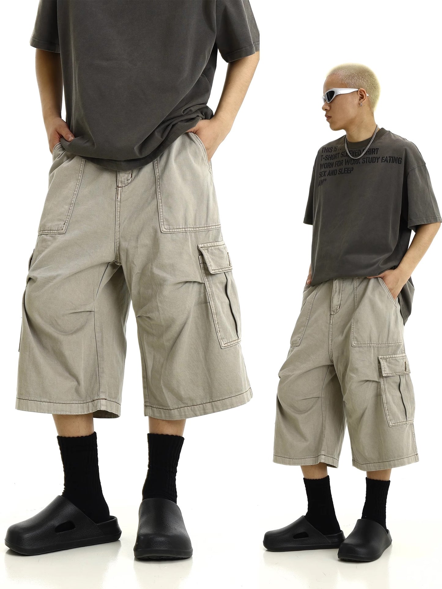 Large Pocket Wide Leg Cargo Short Pants WN8267