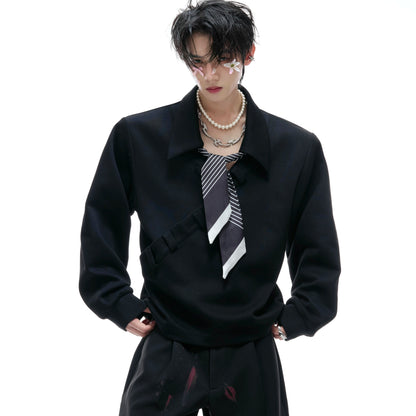 Stripe Scarf Ribbon V-Neck Long Sleeve Shirt WN20534