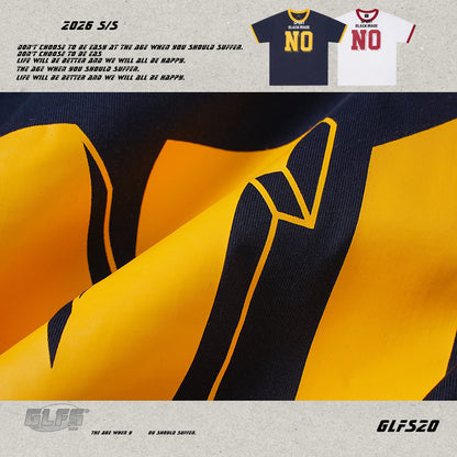 NO Letter Print Ribbed Cuff Short Sleeve T-Shirt WN26551