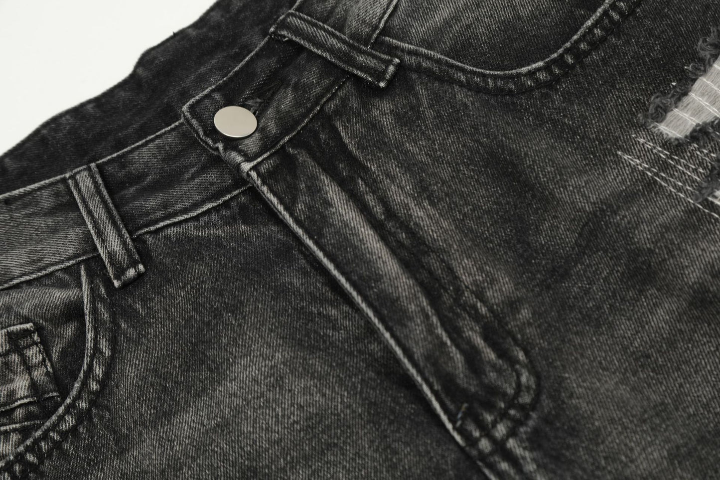 Washed Damage Straight-Leg Denim Jeans WN11395