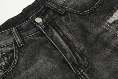 Washed Damage Straight-Leg Denim Jeans WN11395