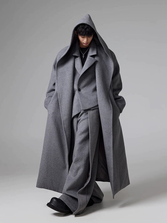 Oversize Hooded Wool Robe Coat WN13381