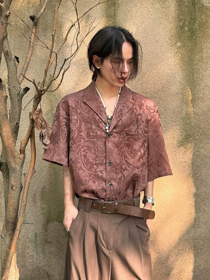 Jacquard Texture Cuban Collar Short Sleeve Shirt WN20019