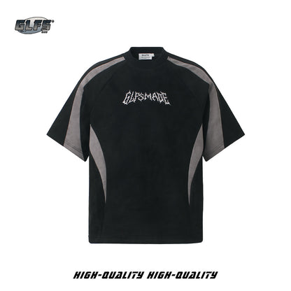 Heavyweight Suede Panel Embroidery Short Sleeve T-Shirt WN26494