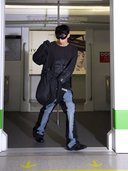 Deconstruction Patch Damage Washed Flare Denim Jeans WN21300