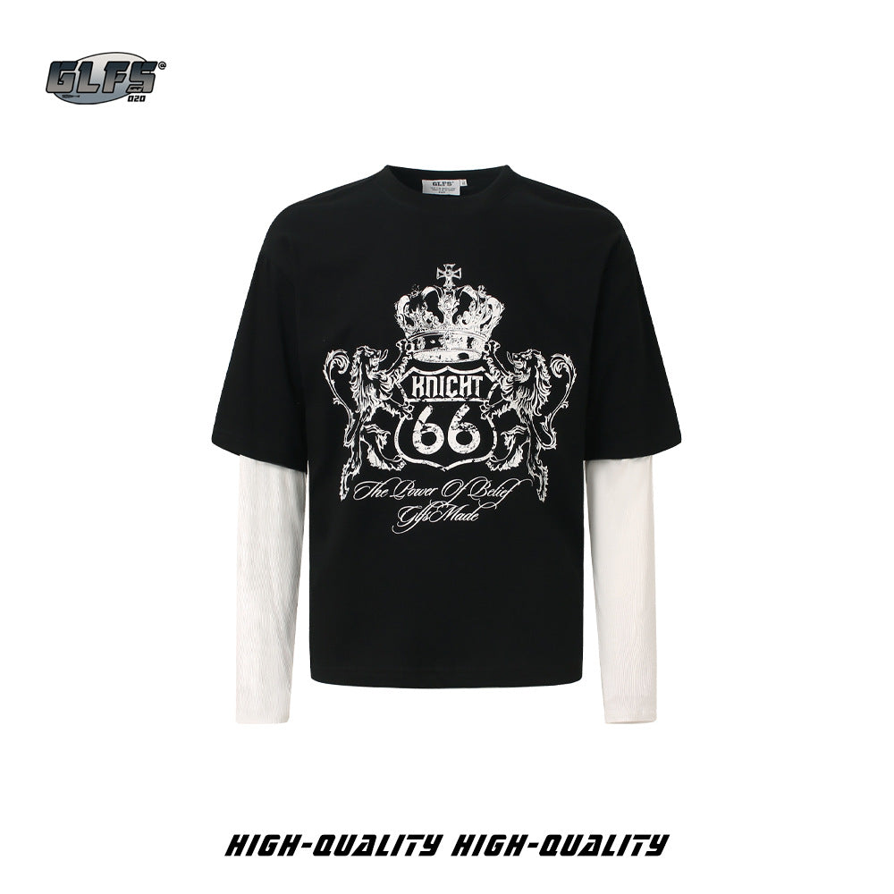Fake Layered Crown Art Print Long Sleeve T-Shirt WN26513