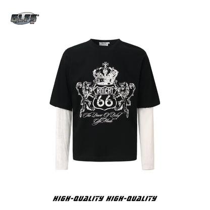 Fake Layered Crown Art Print Long Sleeve T-Shirt WN26513