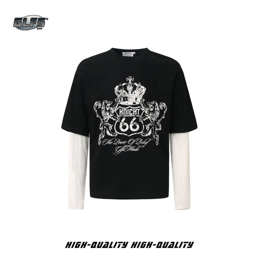 Fake Layered Crown Art Print Long Sleeve T-Shirt WN26513