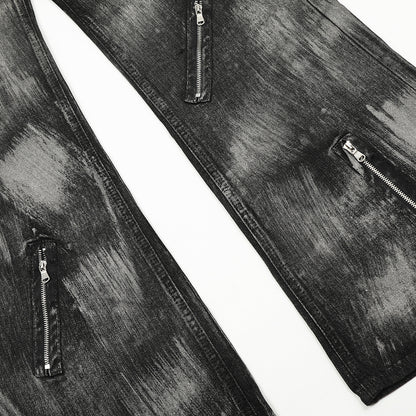 Paint Brush Zipper Design Micro Flare Denim Jeans WN16171