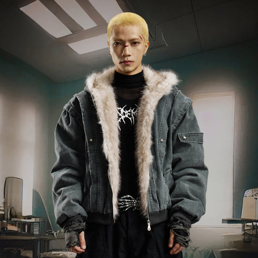 Heavyweight Washed Deconstructed Patchwork Puffer Jacket WN22751