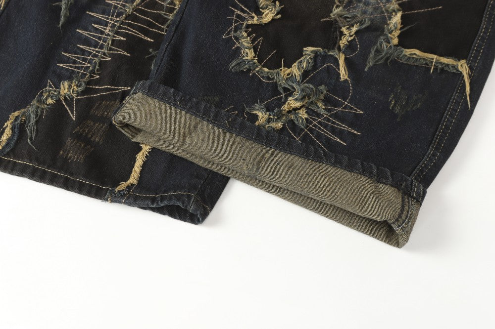Damage Paint Graphic Wide Leg Denim Jeans WN28083