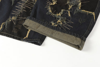 Damage Paint Graphic Wide Leg Denim Jeans WN28083