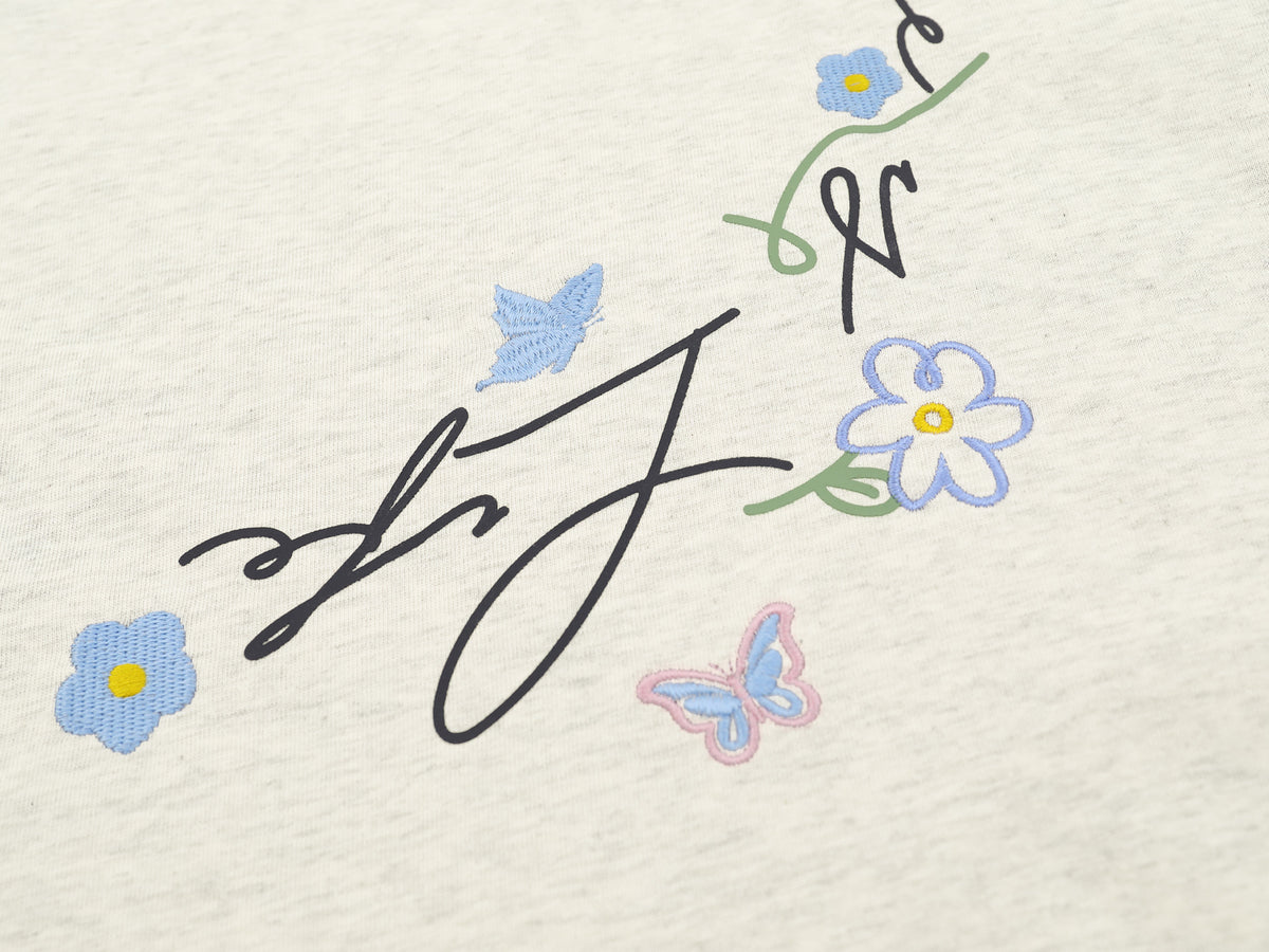 Butterfly Flower Embroidery Short Sleeve T-Shirt WN26781
